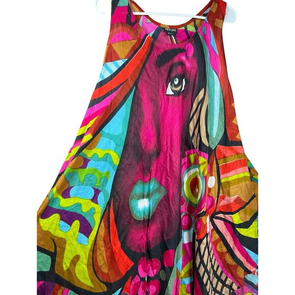 Jack Pot Abstract Art Dress OS Rayon Handkerchief Hem Colorful Graphic Face Boho - Picture 6 of 14